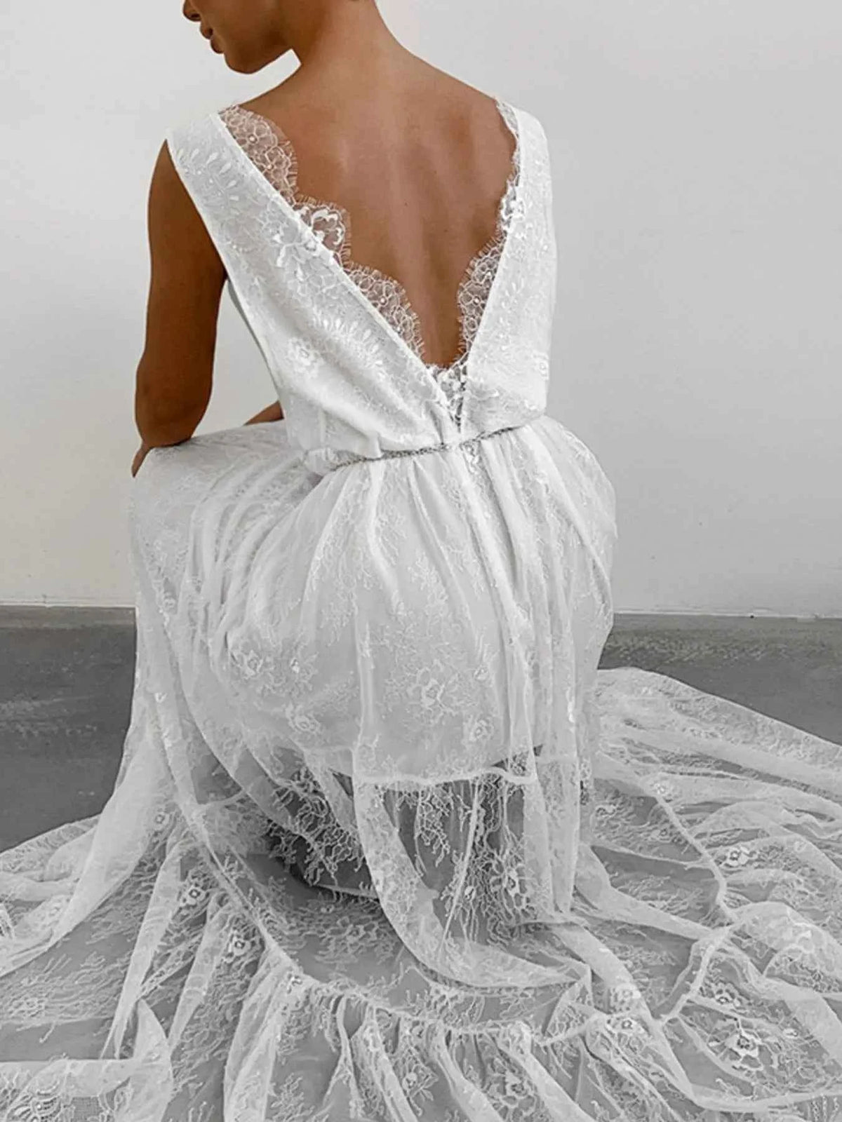 Lace Deep V-Neck Maxi Dress