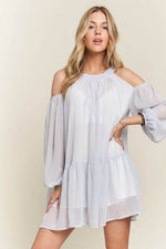 ADORA Cold Shoulder Balloon Sleeve Mini Dress BLUE for a perfect OOTD – dress to impress outfits from Amexza