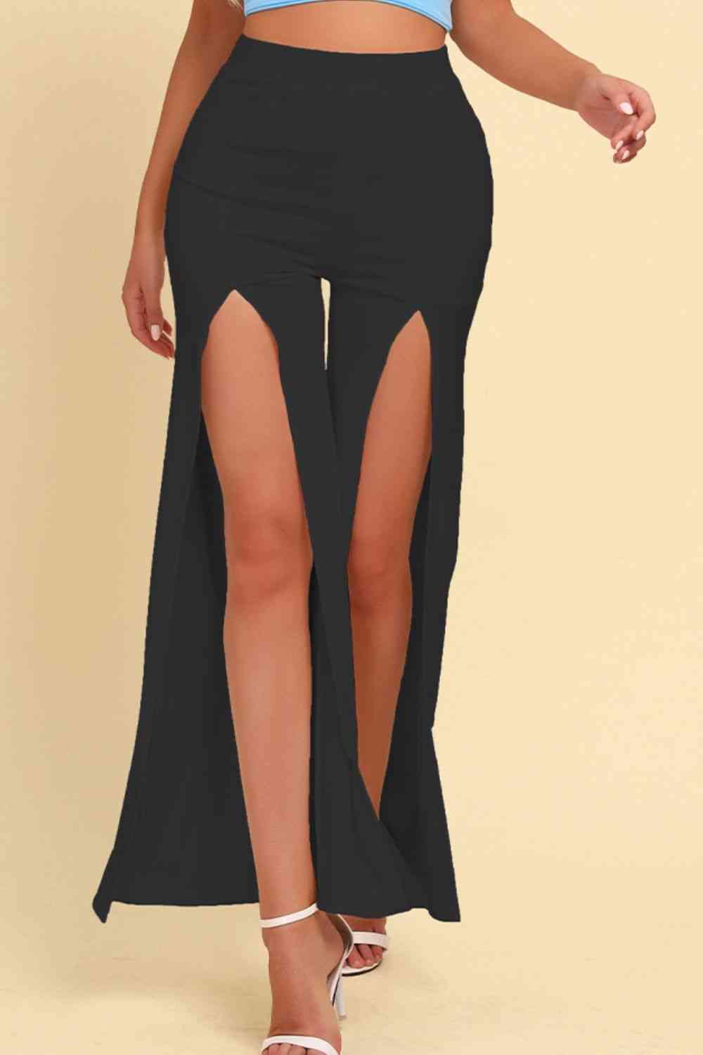 High-Rise Pull On Split Pants Black for a perfect OOTD – dress to impress outfits from Amexza