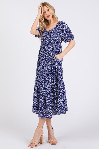 Ces Femme Floral Square Neck Puff Sleeve Midi Dress for a perfect OOTD – dress to impress outfits from Amexza