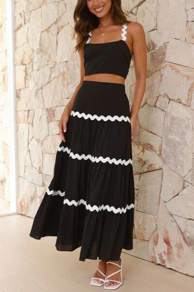 Contrast Trim Cami and Maxi Skirt Set for a perfect OOTD – dress to impress outfits from Amexza