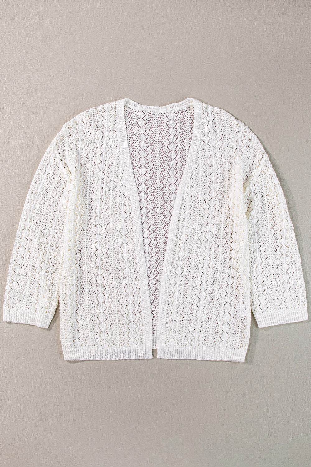 Openwork Open Front Dropped Shoulder Cardigan - Amexza