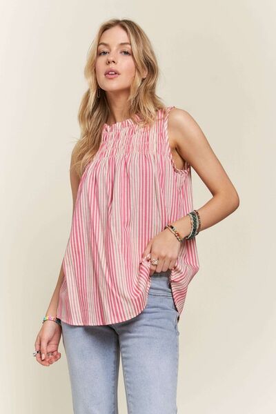 ADORA Contrast Striped Frill Round Neck Sleeveless Top for a perfect OOTD – dress to impress outfits from Amexza