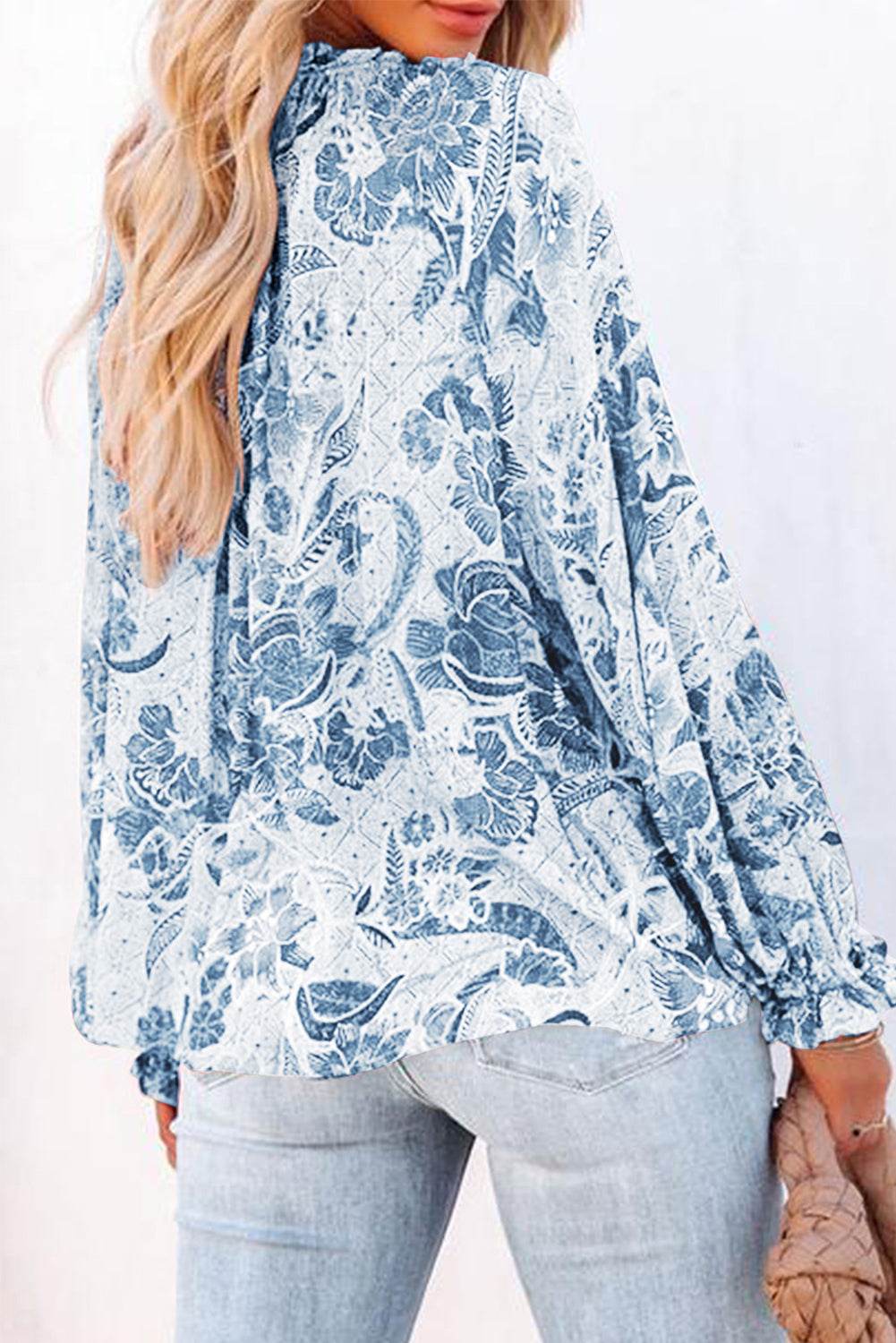 Floral Tie Neck Flounce Sleeve Blouse for a perfect OOTD – dress to impress outfits from Amexza