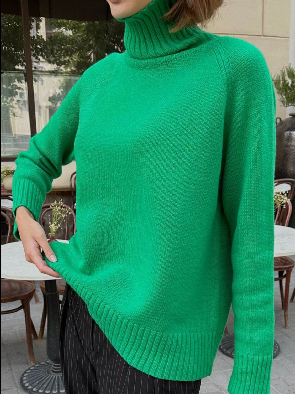 Turtle Neck Raglan Sleeve Sweater - Amexza