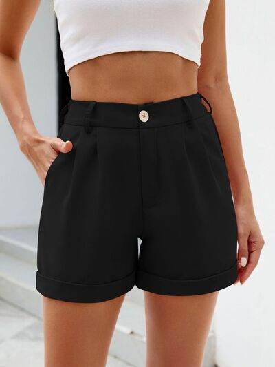 Roll Trim Half Elastic Waist Shorts Black for a perfect OOTD – dress to impress outfits from Amexza