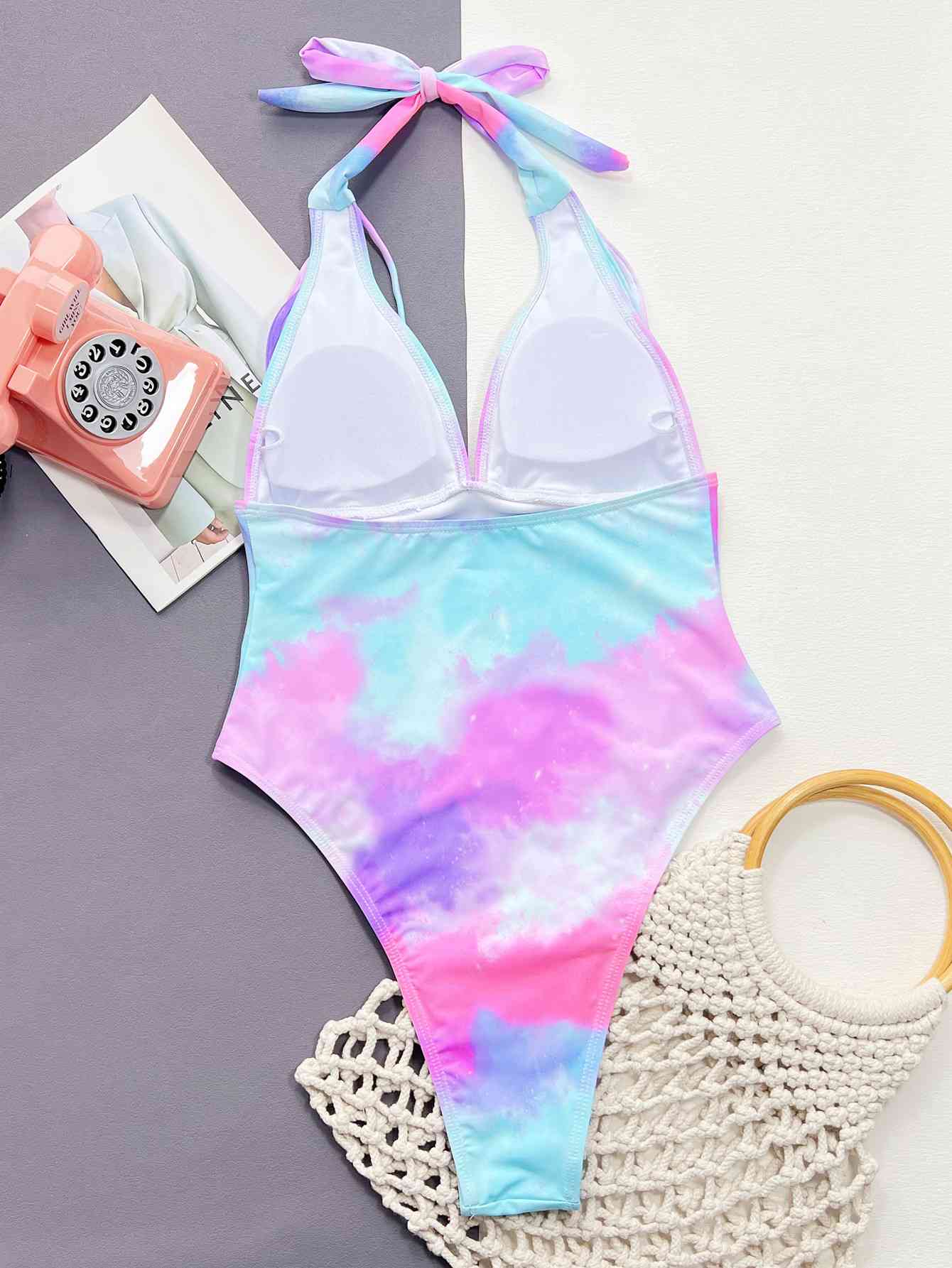 Tie-Dye Halter Neck One-Piece Swimsuit for a perfect OOTD – dress to impress outfits from Amexza