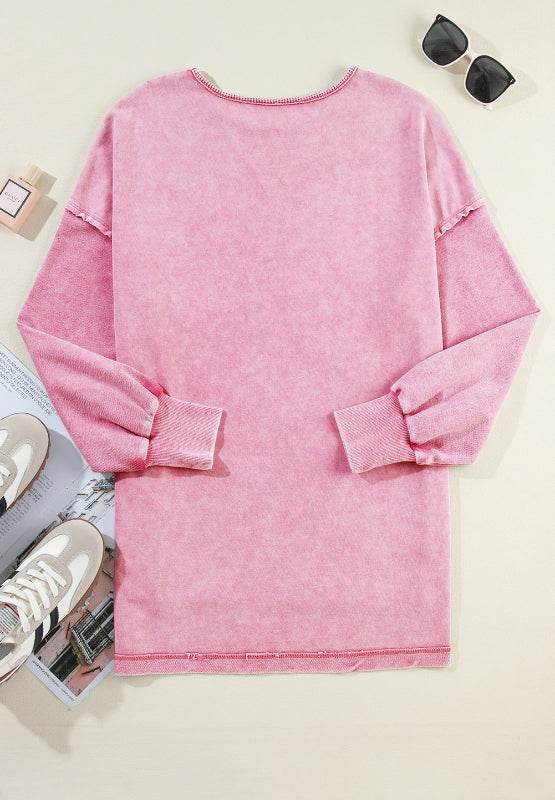 Exposed Seam Round Neck Long Sleeve Sweatshirt for a perfect OOTD – dress to impress outfits from Amexza