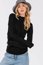 SAGE + FIG Glitter Mock Neck Lettuce Hem Long Sleeve Top - Amexza