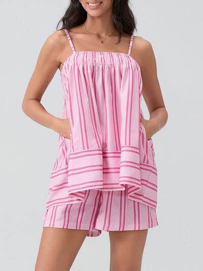 Smocked Square Neck Cami and Shorts Set - Amexza