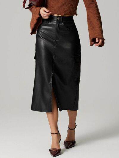 Slit Midi Skirt with Pockets Black for a perfect OOTD – dress to impress outfits from Amexza