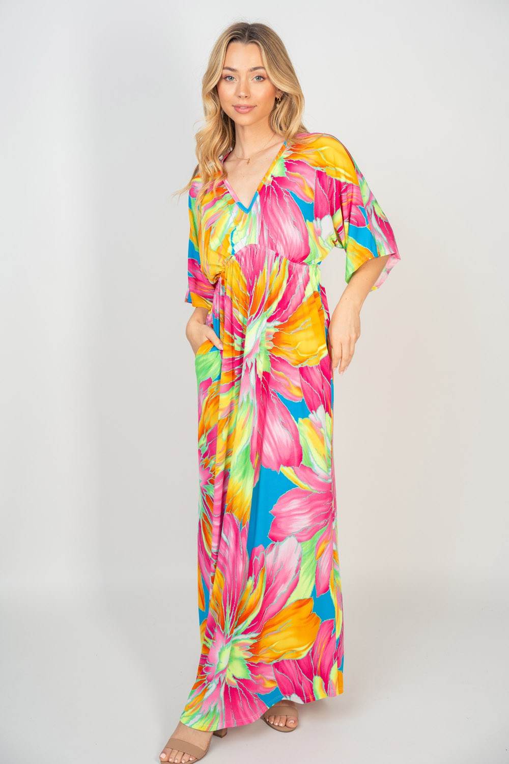 White Birch Printed V-Neck Maxi Dress with Pockets for a perfect OOTD – dress to impress outfits from Amexza