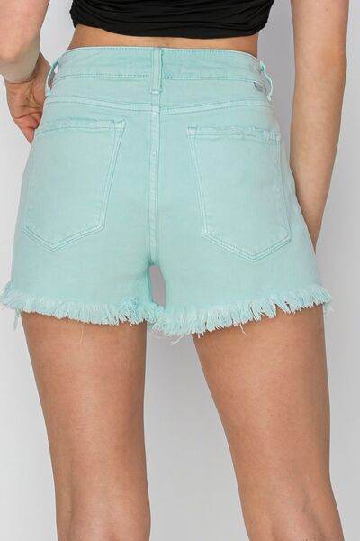 RISEN Mid Waist Frayed Hem Denim Shorts for a perfect OOTD – dress to impress outfits from Amexza