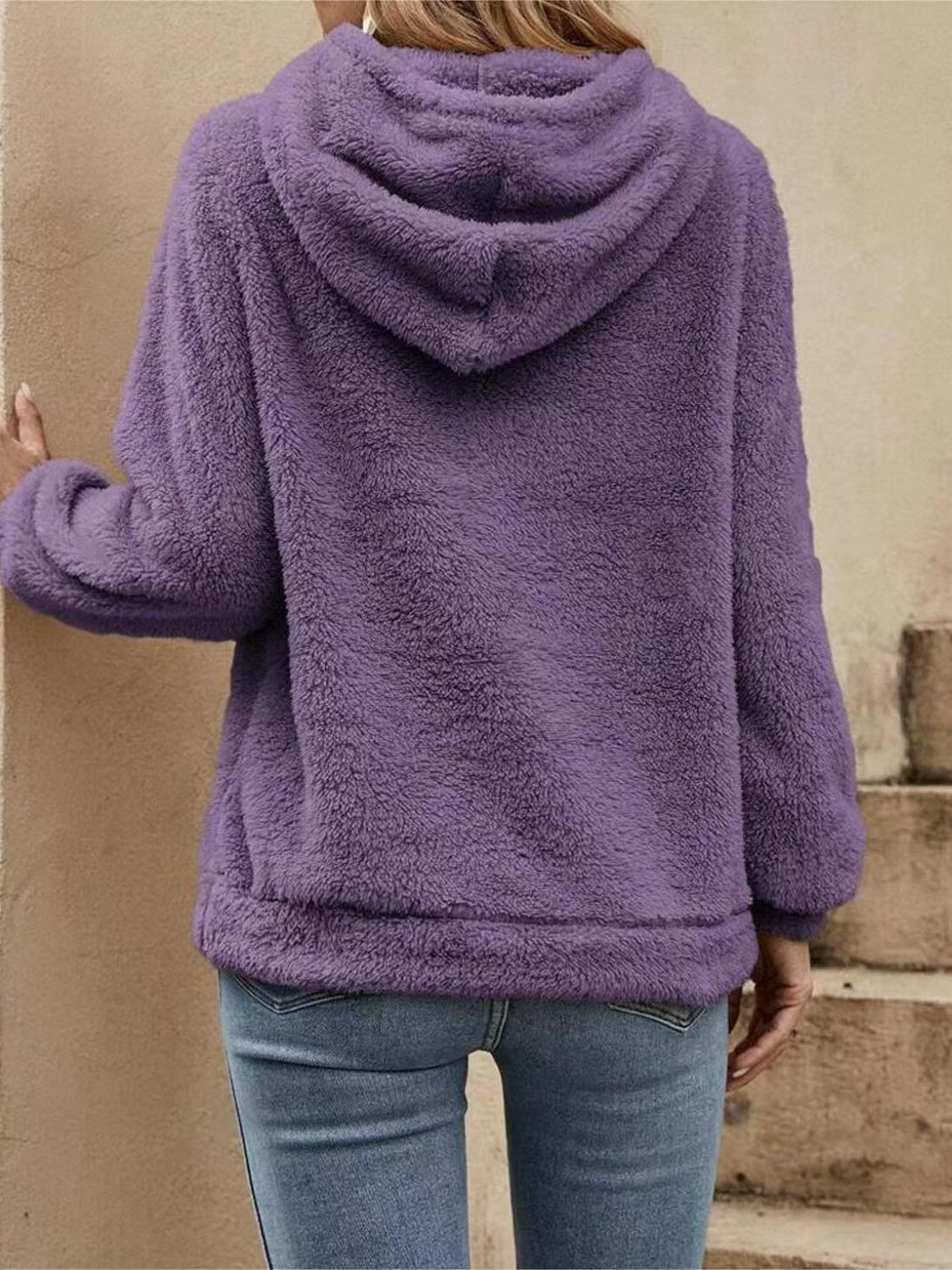 Drawstring Long Sleeve Fuzzy Hoodie for a perfect OOTD – dress to impress outfits from Amexza