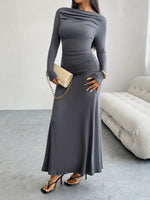 Devine Ruched Long Sleeve Maxi Dress - Amexza