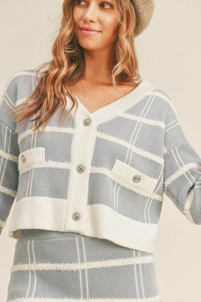 MABLE Plaid Button Down Sweater Cardigan and Mini Skirt Set for a perfect OOTD – dress to impress outfits from Amexza