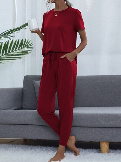 Shiny Round Neck Top and Pants Lounge Set for a perfect OOTD – dress to impress outfits from Amexza