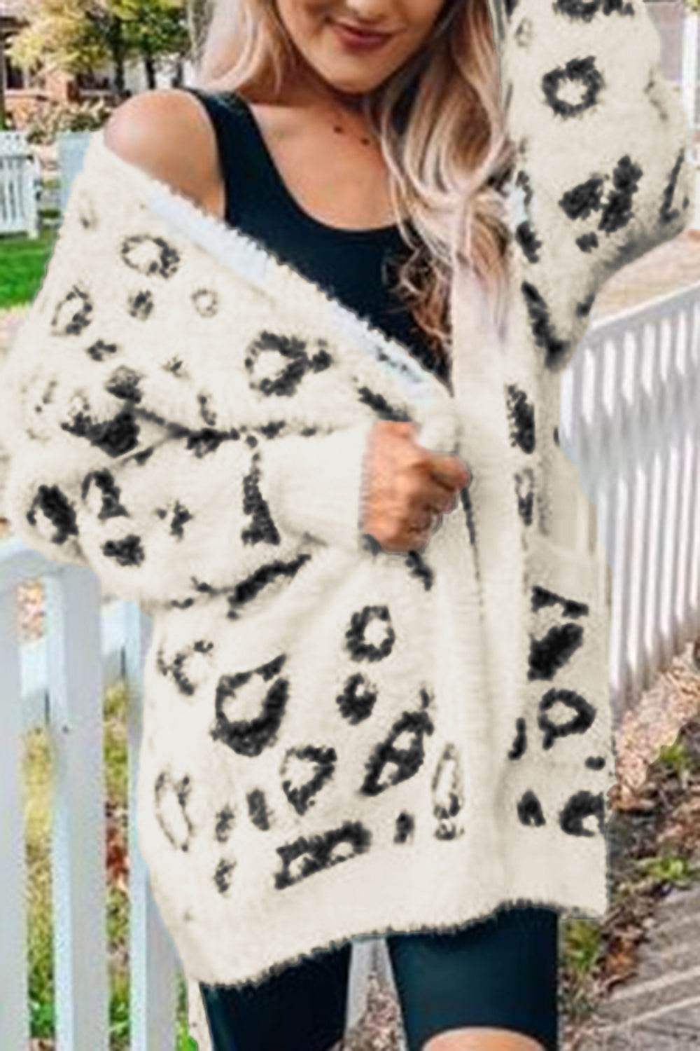 Leopard Open Front Cardigan with Pockets for a perfect OOTD – dress to impress outfits from Amexza