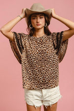 BiBi Leopard Crochet Trim Round Neck Short Sleeve Top Leopard for a perfect OOTD – dress to impress outfits from Amexza