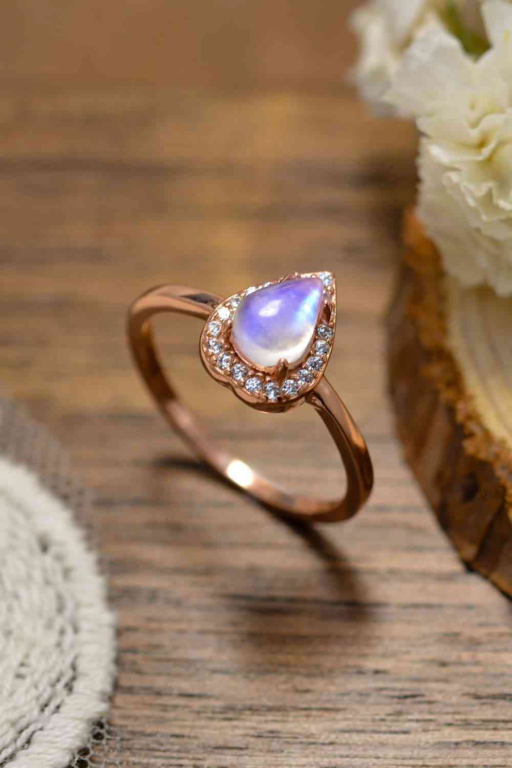 Moonstone Teardrop 925 Sterling Silver Halo Ring for a perfect OOTD – dress to impress outfits from Amexza