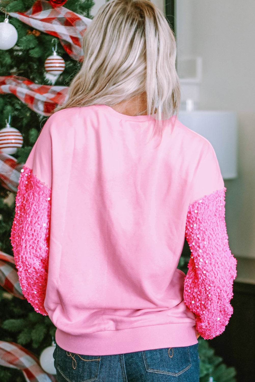 Valentine’s Day Sequin Heart Long Sleeve Sweatshirt for a perfect OOTD – dress to impress outfits from Amexza