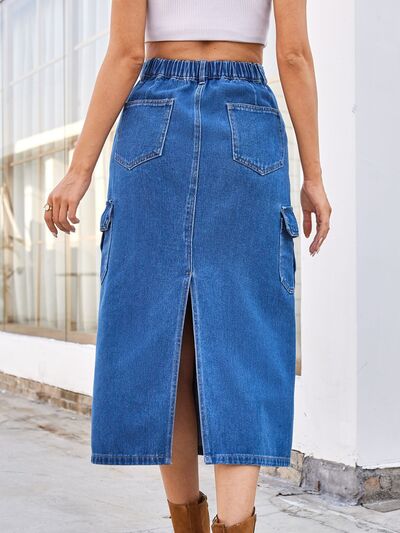 Slit Midi Denim Skirt with Pockets for a perfect OOTD – dress to impress outfits from Amexza