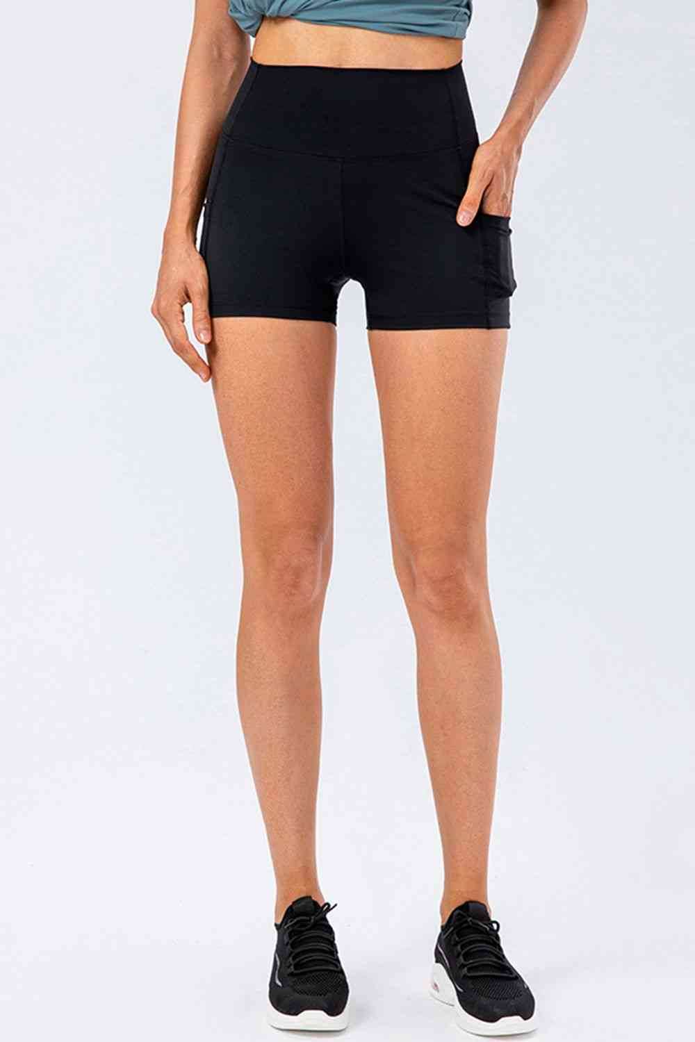 Slim Fit Wide Waistband Sports Shorts - Amexza