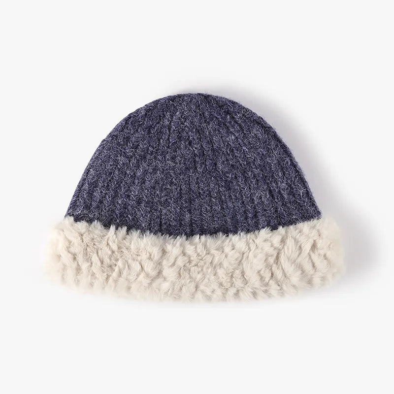 Fuzzy Hem Knit Hat Indigo One Size for a perfect OOTD – dress to impress outfits from Amexza