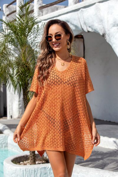 Angel Wings Openwork Slit Scoop Neck Cover Up for a perfect OOTD – dress to impress outfits from Amexza