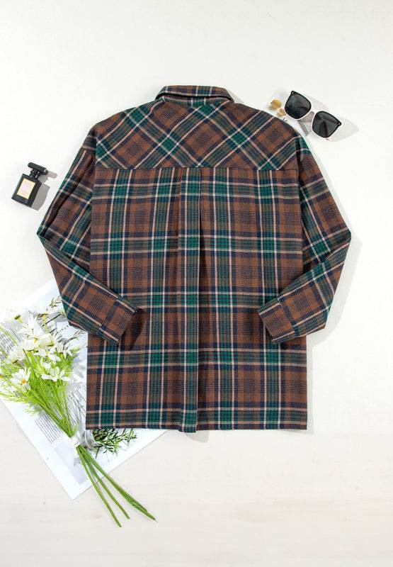 Plaid Collared Neck Button Up Jacket for a perfect OOTD – dress to impress outfits from Amexza