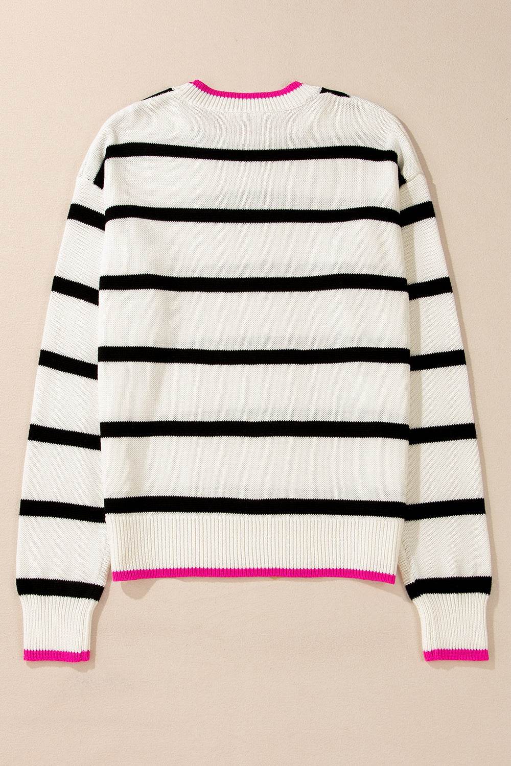 Striped Round Neck Drop Shoulder Sweater for a perfect OOTD – dress to impress outfits from Amexza