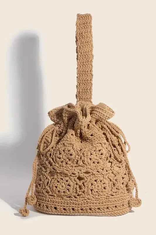 Fame Intricate Braided Single Strap Drawstring Bag Camel One Size for a perfect OOTD – dress to impress outfits from Amexza