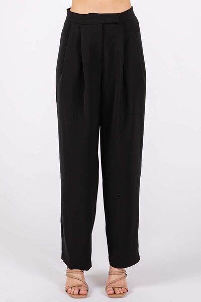 GeeGee High-Waisted Pleated Pants Black for a perfect OOTD – dress to impress outfits from Amexza