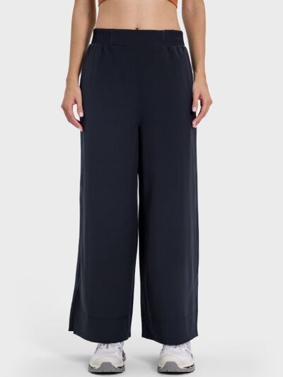 Millennia Slit Wide Leg Active Pants Black for a perfect OOTD – dress to impress outfits from Amexza