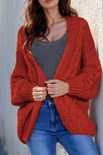 Cable-Knit Open Front Cardigan - Amexza