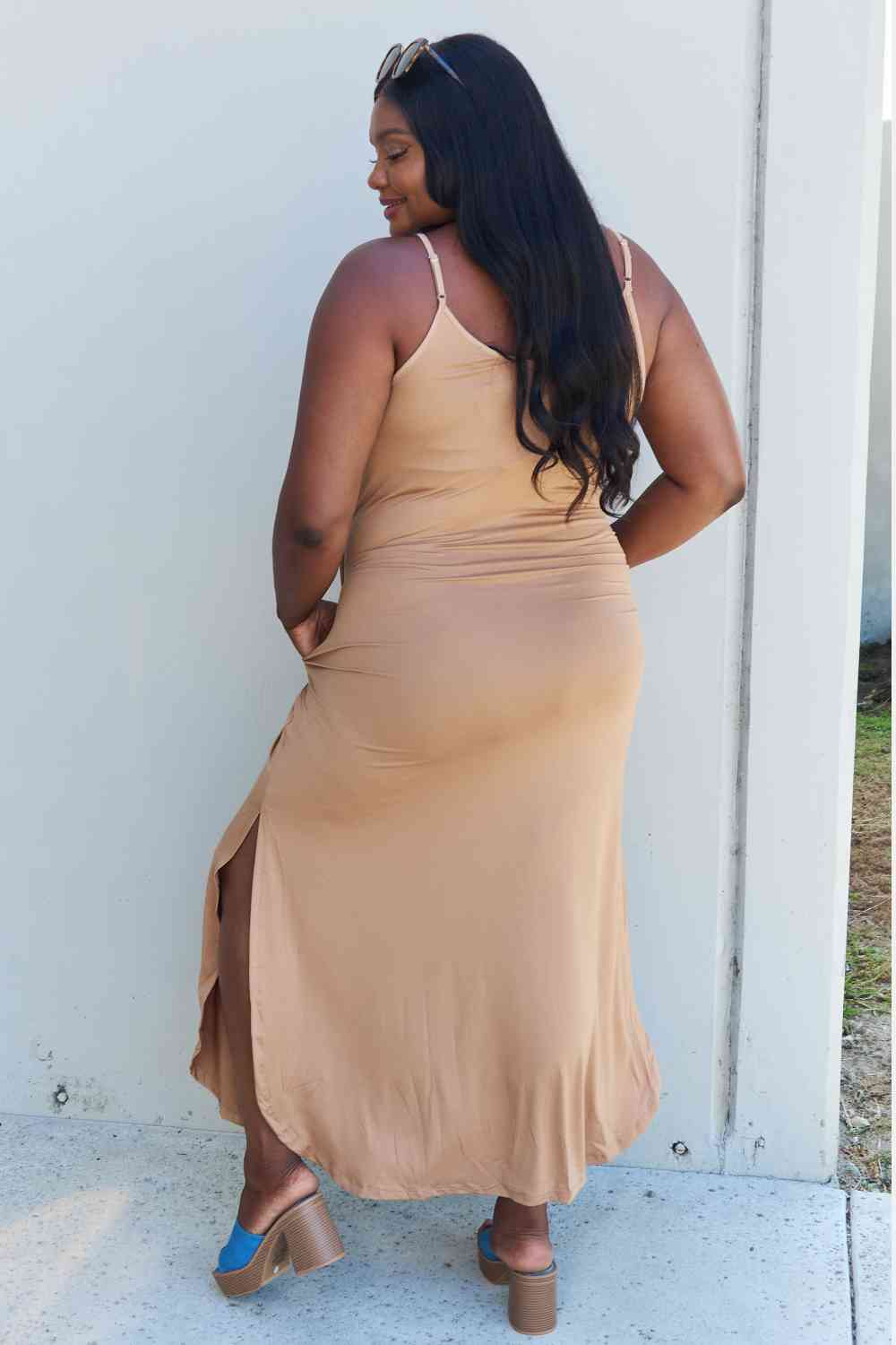 Ninexis Good Energy Full Size Cami Side Slit Maxi Dress in Camel for a perfect OOTD – dress to impress outfits from Amexza