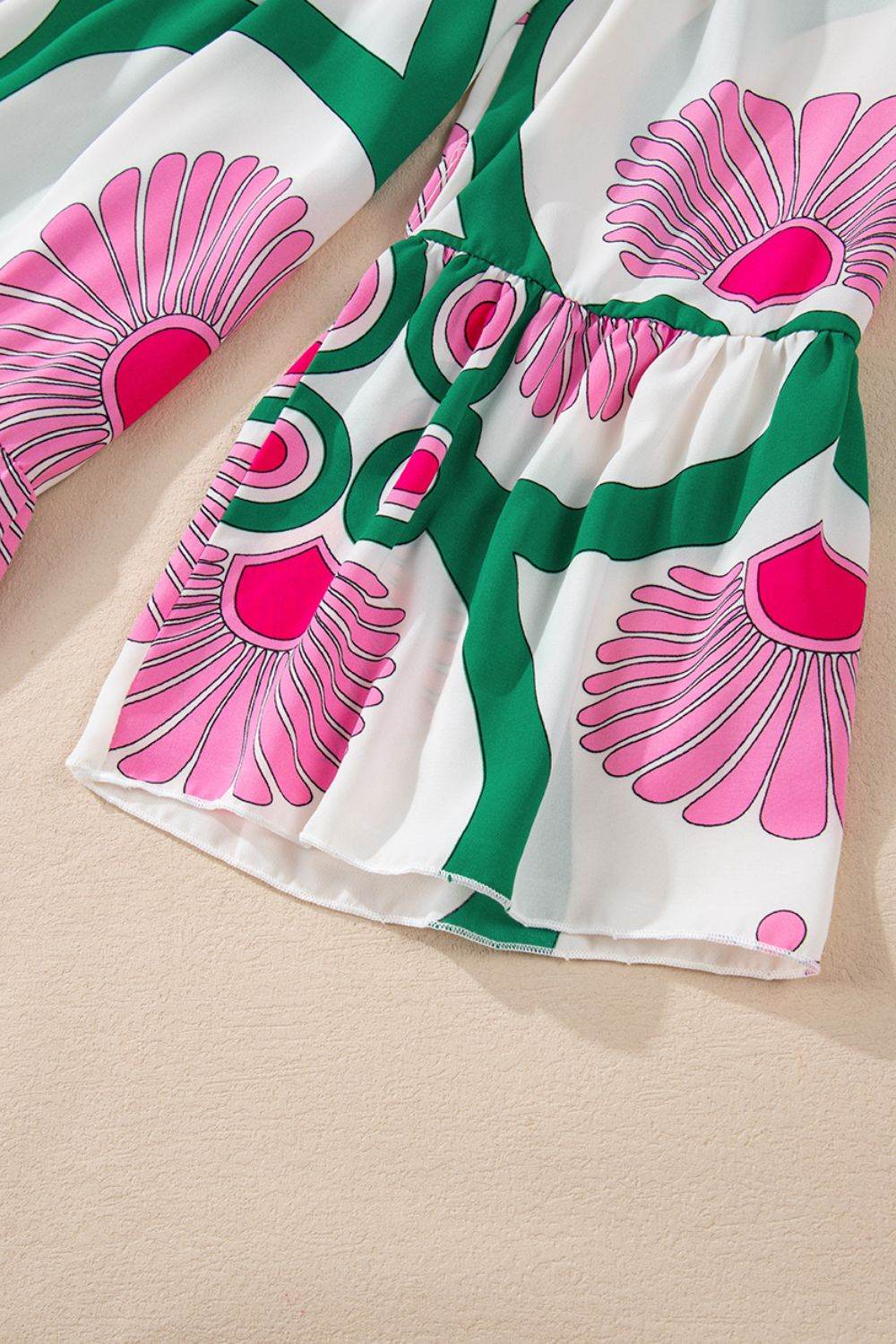 Printed Notched Long Sleeve Maxi Dress - Amexza