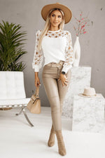 Hollowed Floral Lace Spliced Long Sleeve Blouse for a perfect OOTD – dress to impress outfits from Amexza