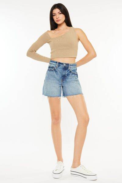 Kancan Full Size Raw Hem High Waist Denim Shorts Medium for a perfect OOTD – dress to impress outfits from Amexza