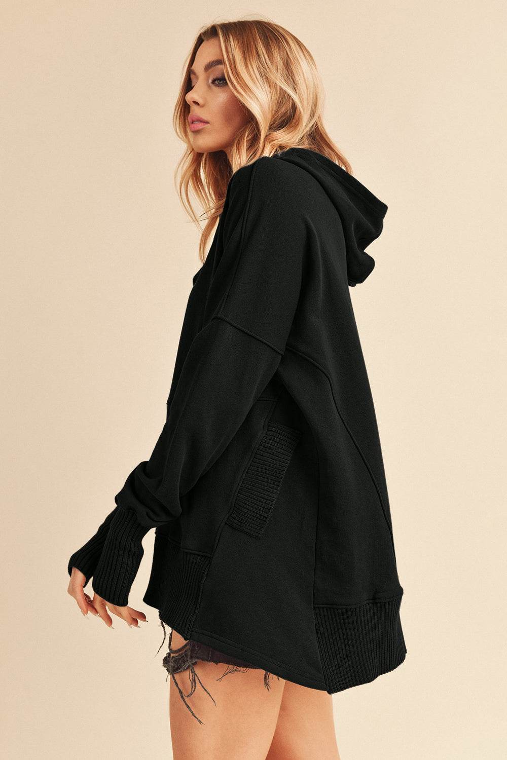 Aemi+Co Half Snap Dropped Shoulder Hoodie for a perfect OOTD – dress to impress outfits from Amexza