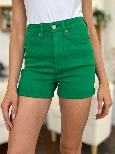 Judy Blue Full Size Tummy Control Garment Dyed Denim Shorts - Amexza