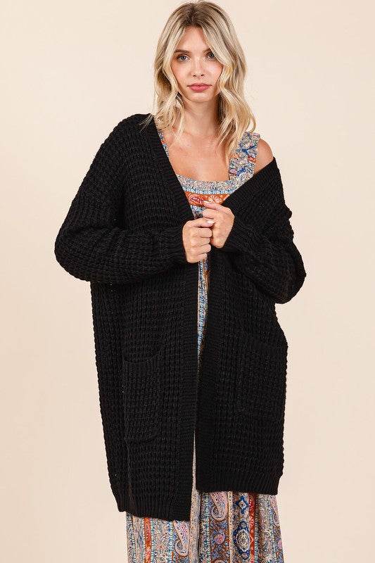 Mittoshop Open Front Long Sleeve Longline Cardigan Black for a perfect OOTD – dress to impress outfits from Amexza