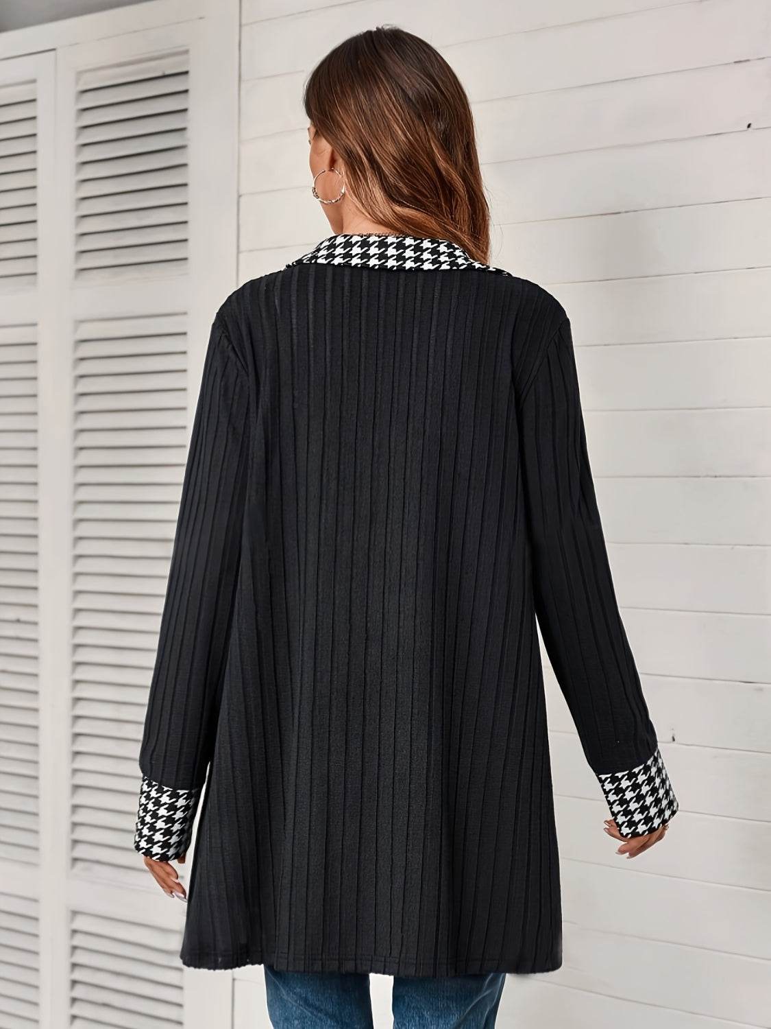 Houndstooth Button Up Long Sleeve Cardigan for a perfect OOTD – dress to impress outfits from Amexza