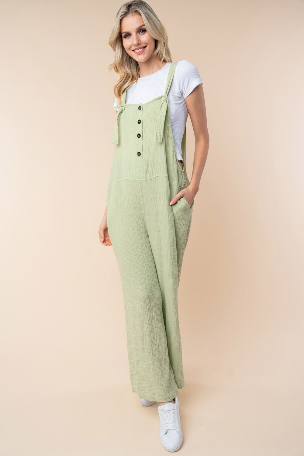 White Birch Texture Sleeveless Wide Leg Jumpsuit Sage for a perfect OOTD – dress to impress outfits from Amexza