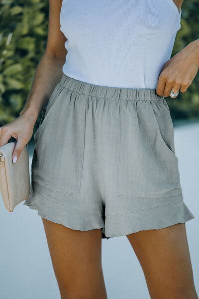 Elastic Waist Shorts with Pockets - Amexza