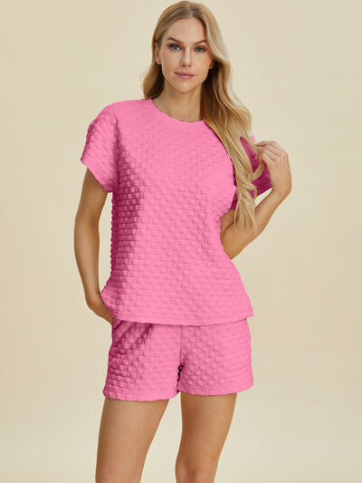 Double Take Full Size Texture T-Shirt and Shorts Set for a perfect OOTD – dress to impress outfits from Amexza