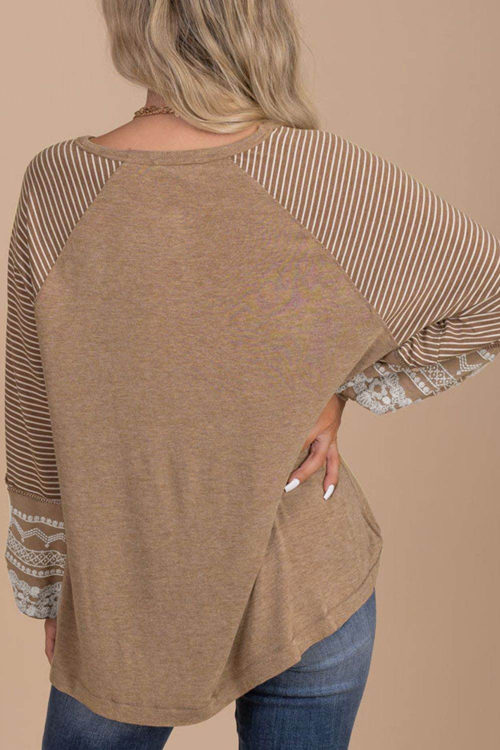 Striped Round Neck Long Sleeve Blouse for a perfect OOTD – dress to impress outfits from Amexza