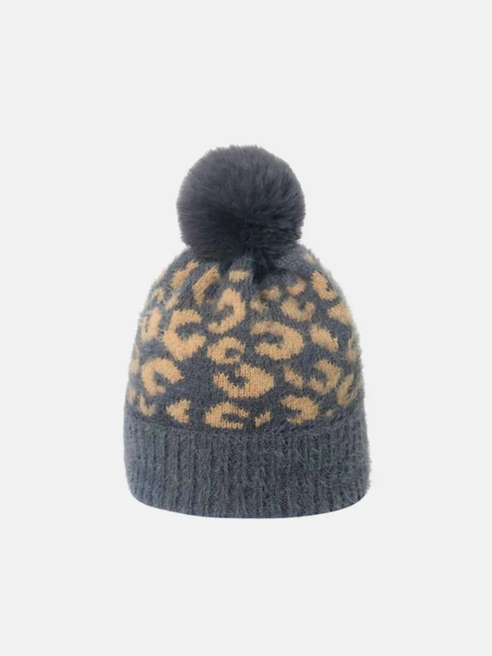 Leopard Hat with Pompom Dark Gray One Size for a perfect OOTD – dress to impress outfits from Amexza