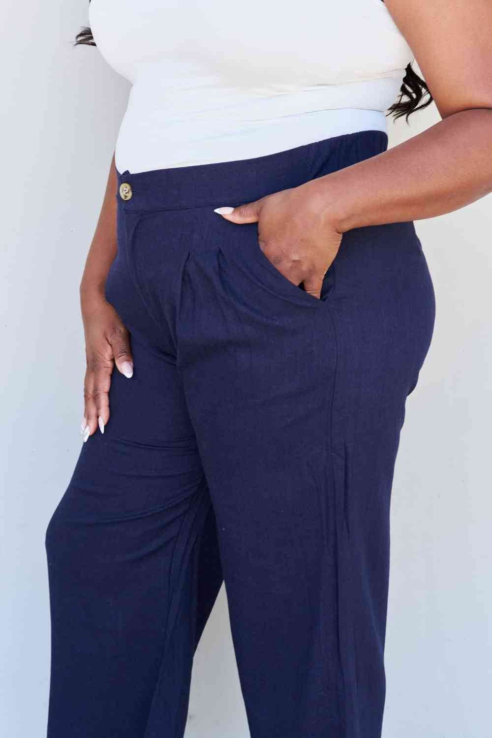 And The Why In The Mix Full Size Pleated Detail Linen Pants in Dark Navy for a perfect OOTD – dress to impress outfits from Amexza