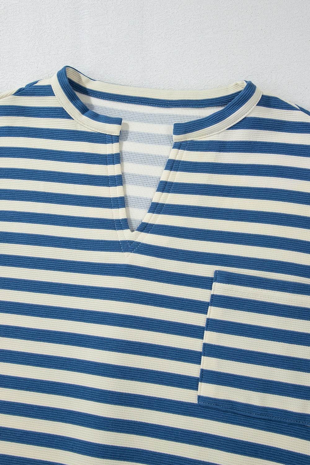 Stripe Chest Pocket Notched Top - Amexza